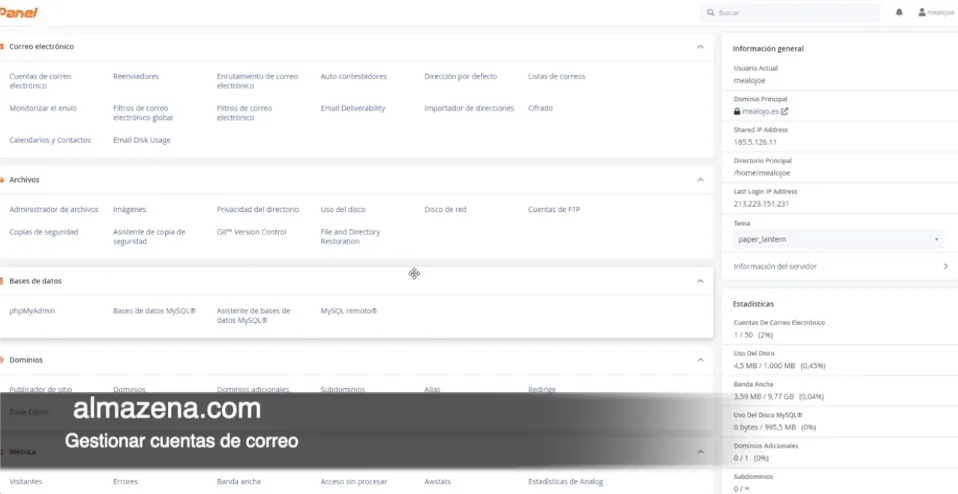 cuentas de correo cpanel en almazena